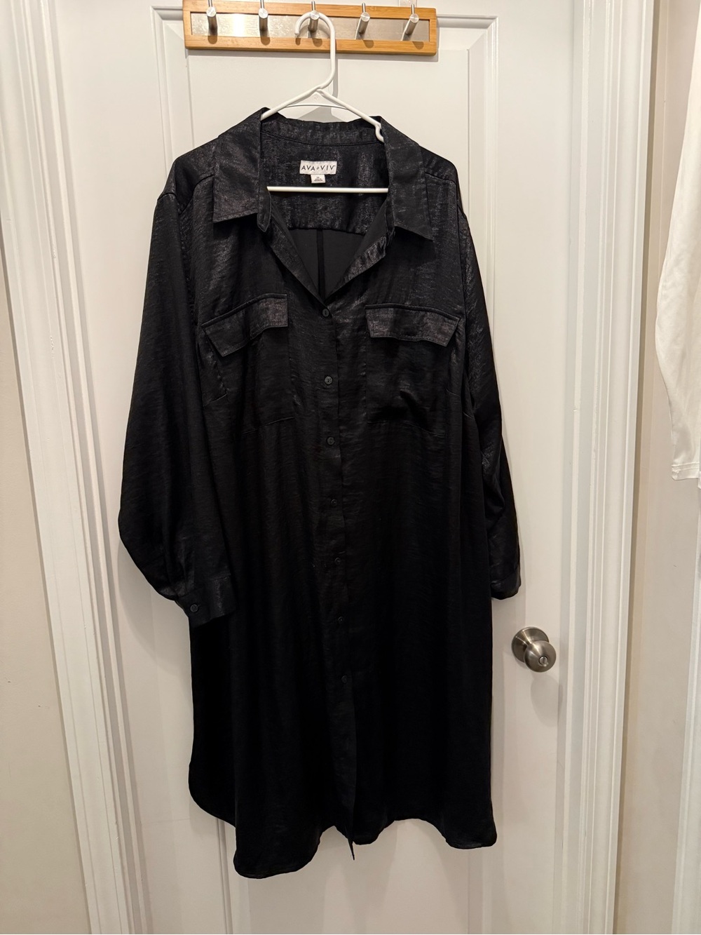 Ava & Viv Black Long Button-Up Shirt Dress